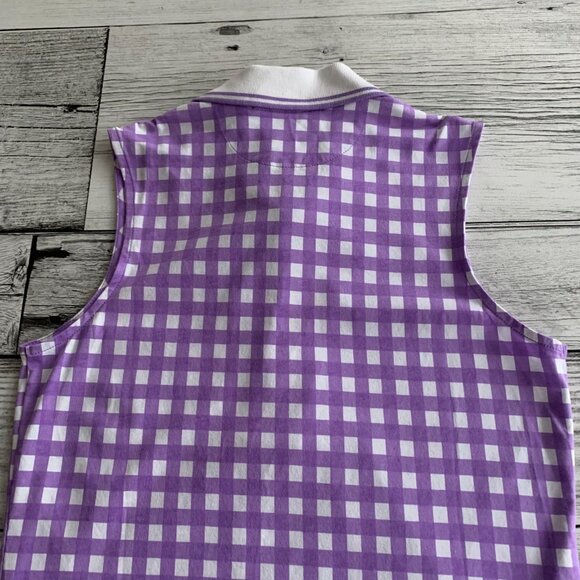 Polo Golf Ralph Lauren Tailored Fit Shirt Purple Gingham Quarter Button Tank Top - Picture 5 of 12
